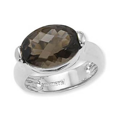 Oval Smokey Quartz Ring - 14K White Gold Size 7 - 70782SQWG