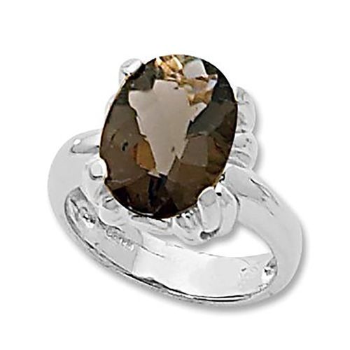 Oval Smokey Quartz Ring - Sterling Silver Size 6.5