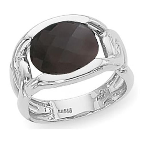 Oval Smokey Quartz Ring - Sterling Silver Size 7 - 70859SQ-SS
