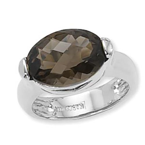 Oval Smokey Quartz Ring - Sterling Silver Size 7 - 70782SQ-SS