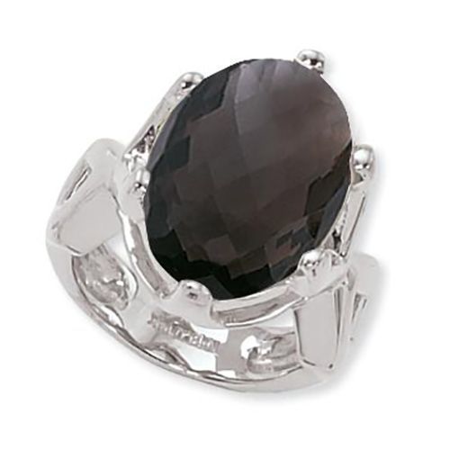 Oval Smokey Quartz Ring - Sterling Silver Size 7 - 70872SQ-SS