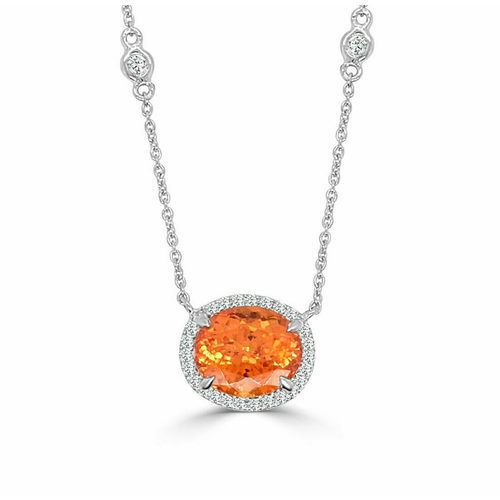 Oval Spessartite & Diamond Halo One Of A Kind Pendant