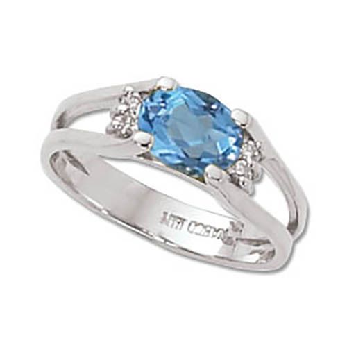Oval Swiss Blue Topaz & Diamond Ring - 14K White Gold Size 7 - 70684BTWG