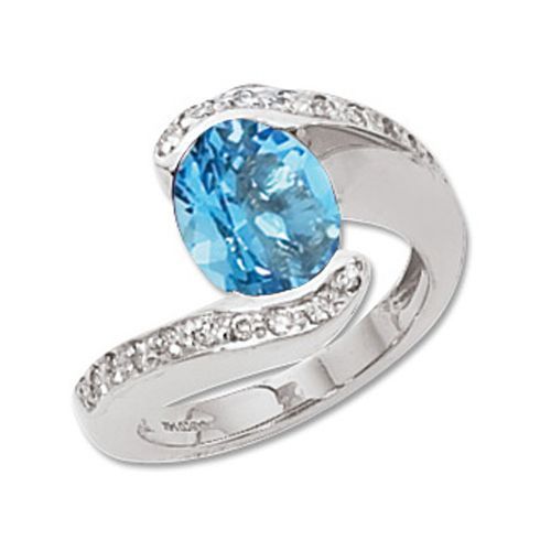 Oval Swiss Blue Topaz & Diamond Ring - 14K White Gold Size 7 - 70565BTWG