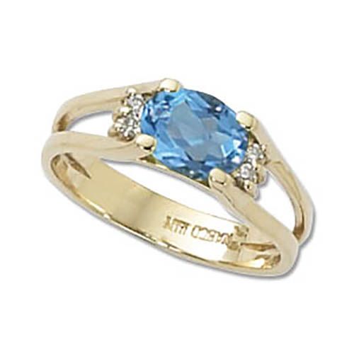 Oval Swiss Blue Topaz & Diamond Ring - 14K Yellow Gold Size 7