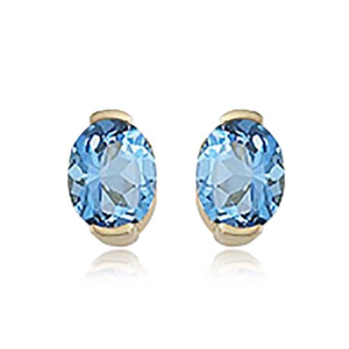 Oval Swiss Blue Topaz Earrings - 14K Yellow Gold