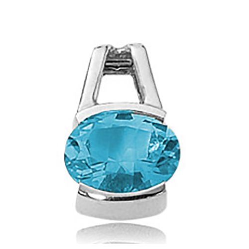 Oval Swiss Blue Topaz Pendant - 14K White Gold - 80294BTWG