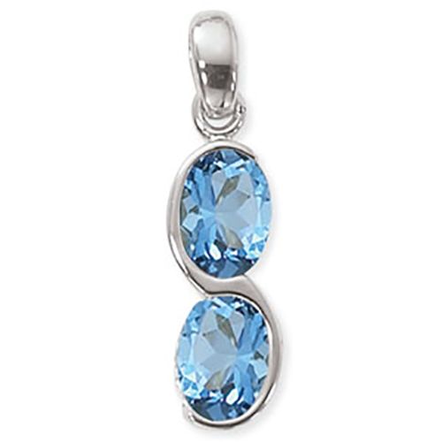 Oval Swiss Blue Topaz Pendant - 14K White Gold - 80364BTWG