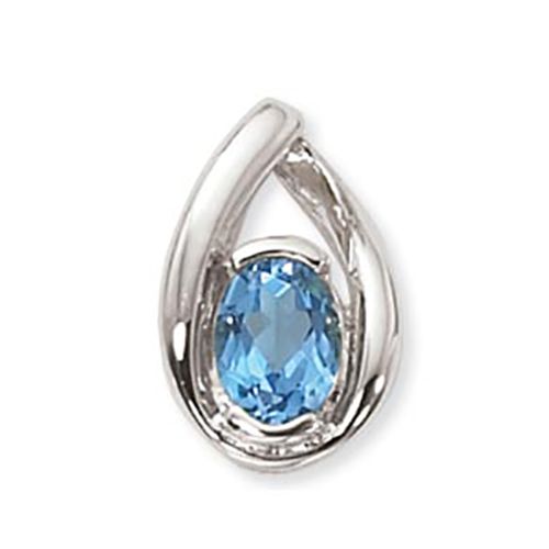 Oval Swiss Blue Topaz Pendant - 14K White Gold - 80014BTWG