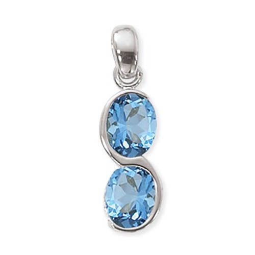 Oval Swiss Blue Topaz Pendant - Sterling Silver