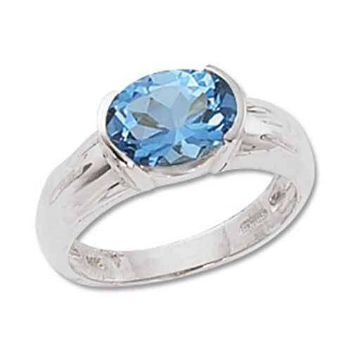 Oval Swiss Blue Topaz Ring - 14K White Gold Size 7 - 70219BTWG