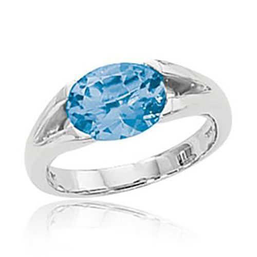 Oval Swiss Blue Topaz Ring - 14K White Gold Size 7 - 70850BTWG
