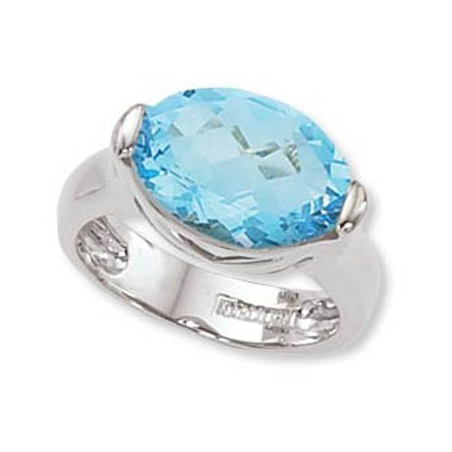 Oval Swiss Blue Topaz Ring - 14K White Gold Size 7 - 70782BTWG