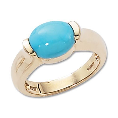 Oval Turquoise Ring - 14K Yellow Gold Size 7 - 70654TQ