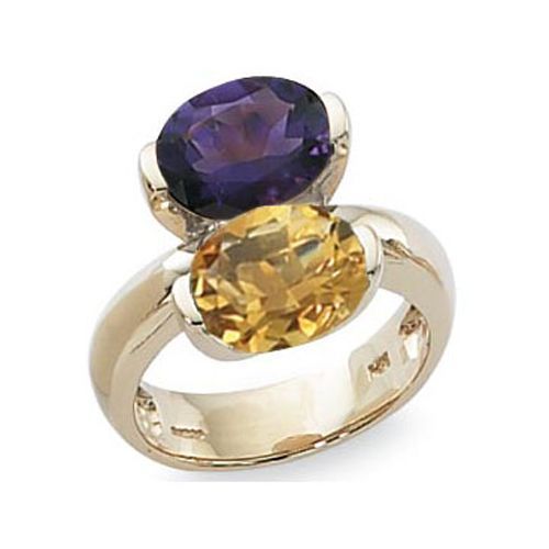 Ovals Amethyst & Citrine Ring - 14K Yellow Gold Size 7