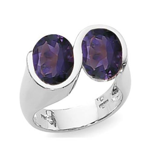 Ovals Amethyst Ring - Sterling Silver Size 7 - 70881AM-SS