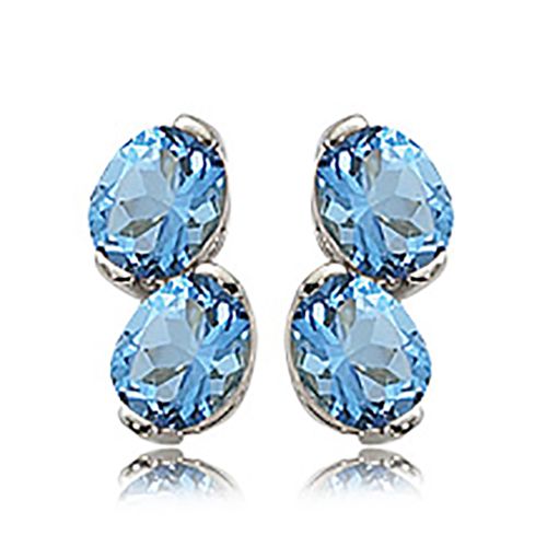 Ovals Blue Topaz Earrings - 14K White Gold