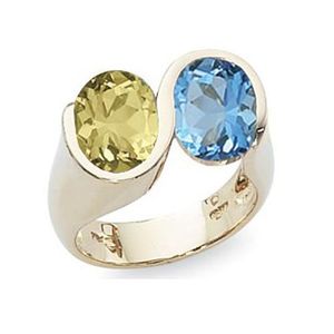Ovals Blue Topaz & Oro Verde Ring - 14K Yellow Gold Size 7