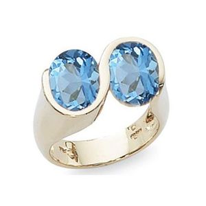 Ovals Blue Topaz Ring - 14K Yellow Gold Size 7