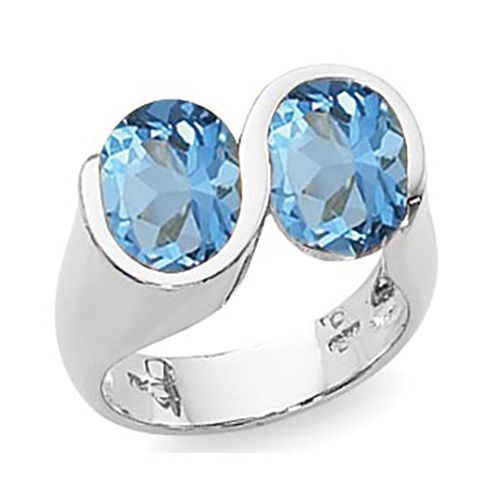 Ovals Blue Topaz Ring - Sterling Silver Size 7