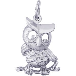 Owl Charm - 14K White Gold