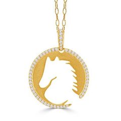 18k Yellow Gold Diamond Equestrian Pendant - No Chain - P9771
