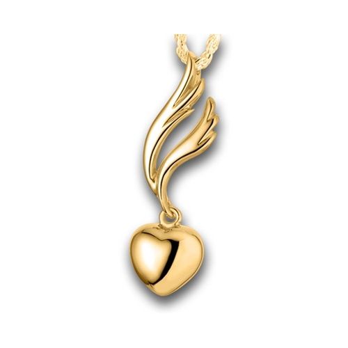 Pacific Urns Necklace For Ashes Angel Wing W/ Heart 14K In Yellow Gold