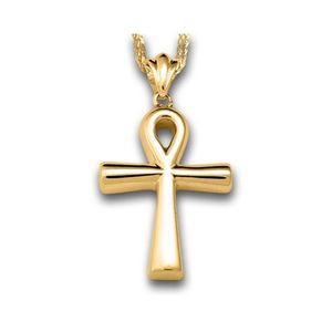 Pacific Urns Necklace For Ashes Ankh Cross 10K In Yellow Gold