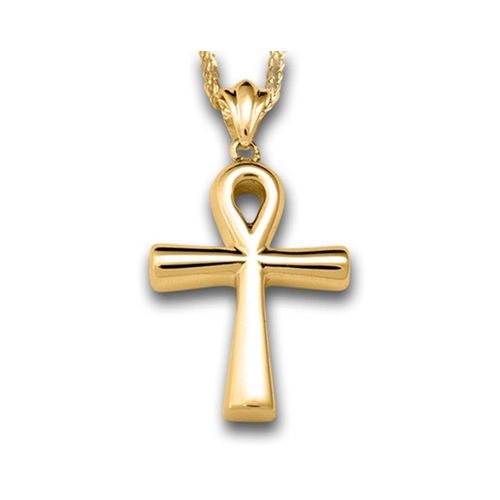 Pacific Urns Necklace For Ashes Ankh Cross 14K In Yellow Gold