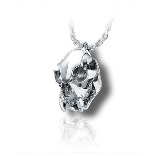 Pacific Urns Necklace For Ashes Cougar Skull 10K In Yellow Gold