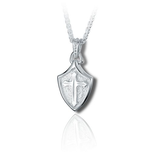 Pacific Urns Necklace For Ashes Crusader Shield In Sterling Silver