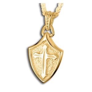Pacific Urns Necklace For Ashes Crusader Shield 14K In Yellow Gold