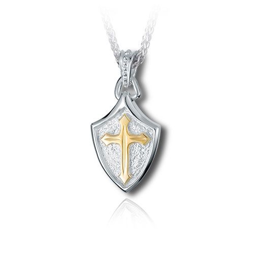 Pacific Urns Cremation Necklace Crusader Shield 2 Tone