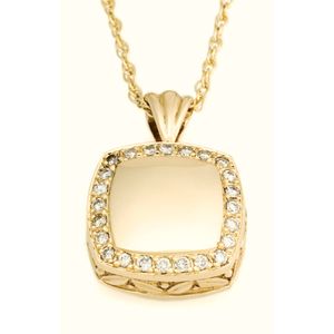 Pacific Urns Necklace For Ashes Cubic Cushion 10K In Yellow Gold