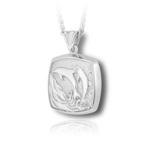 Pacific Urns Necklace For Ashes Dolphins Cushion 14K In Yellow Gold
