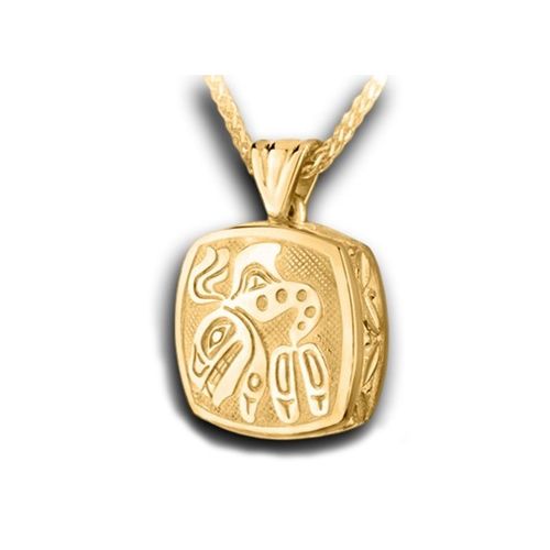 Pacific Urns Necklace For Ashes Haida Orca 10K In Yellow Gold