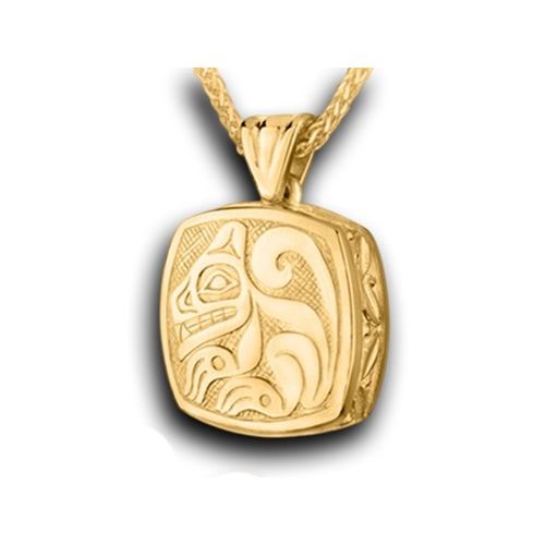 Pacific Urns Necklace For Ashes Haida Wolf 14K In Yellow Gold
