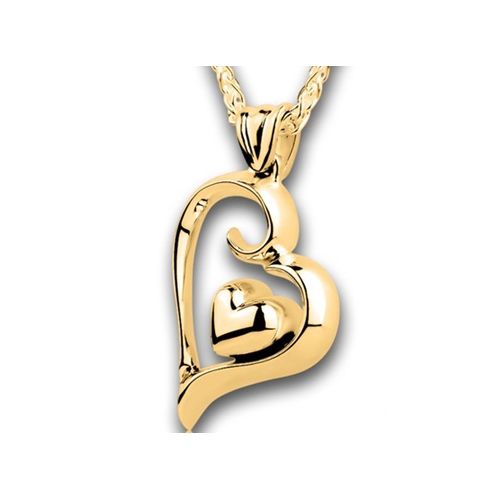 Pacific Urns Necklace For Ashes Heart Within A Heart - 14K Yellow Gold