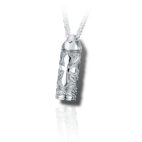 Pacific Urns Necklace For Ashes Leaves & Cross In Sterling Silver