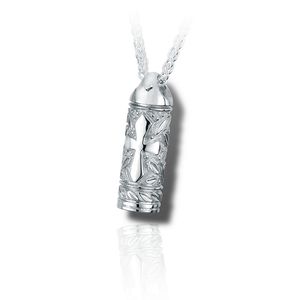 Pacific Urns Necklace For Ashes Leaves & Cross In Sterling Silver
