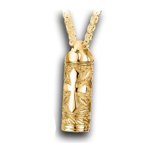 Pacific Urns Necklace For Ashes Leaves & Cross 14K In Yellow Gold