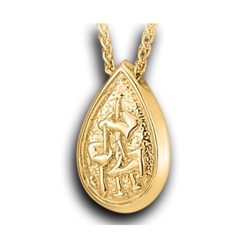 Pacific Urns Necklace For Ashes Lillies Tear 10K In Yellow Gold