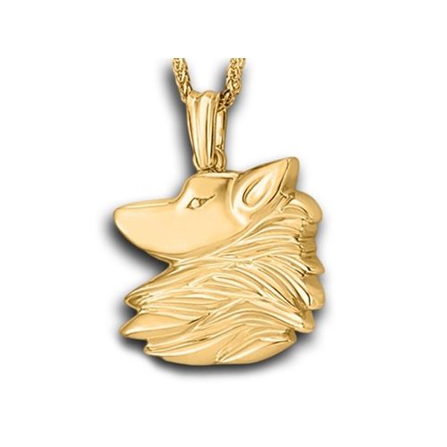 Pacific Urns Necklace For Ashes Lone Wolf 10K In Yellow Gold