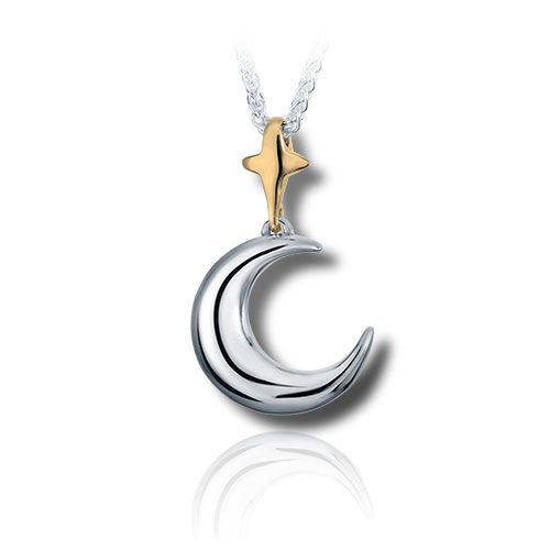 Pacific Urns Cremation Necklace Moon and Star 2 Tone