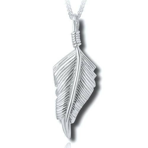 Pacific Urns Necklace For Ashes Native Feather 10K In Yellow Gold