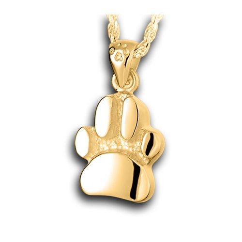 Pacific Urns Necklace For Ashes Curved Paw Print 14K In Yellow Gold
