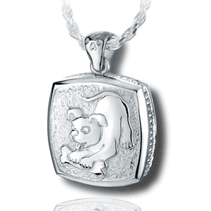 Pacific Urns Necklace For Ashes Cushion Puppy Playing 14K In Yellow Gold