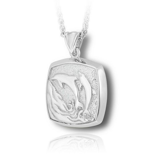 Pacific Urns Necklace For Ashes Dolphins Cushion In Sterling Silver