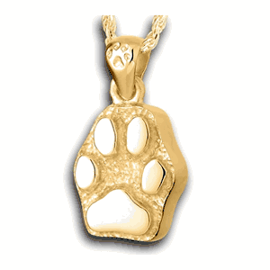 Pacific Urns Necklace For Ashes Flat Paw Print 14K In Yellow Gold
