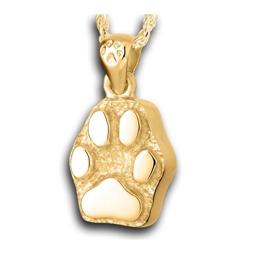 Pacific Urns Necklace For Ashes Flat Paw Print 14K In Yellow Gold